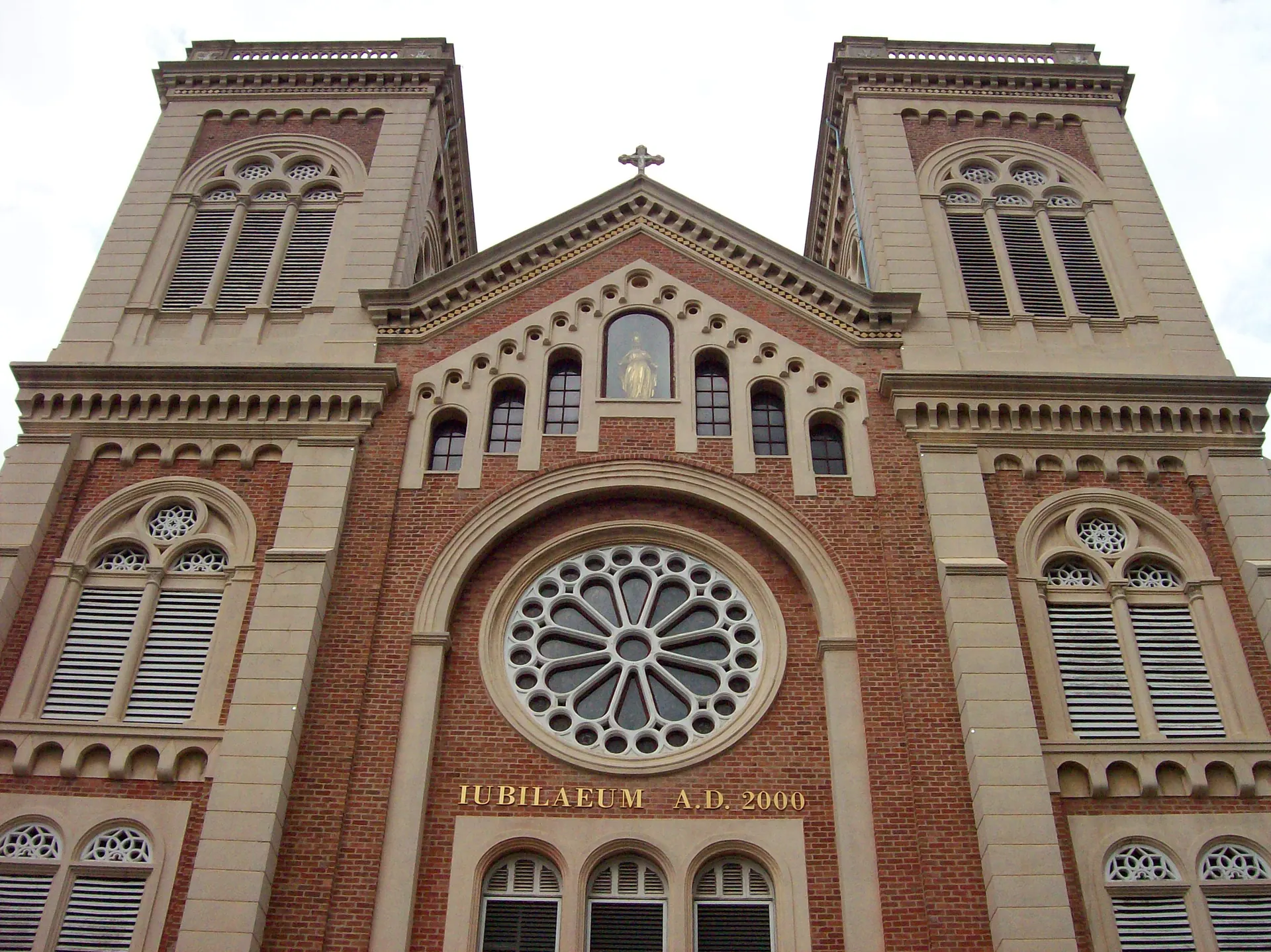 The red-brick facade of Assumption Cathedral in Bang Rak, Bangkok