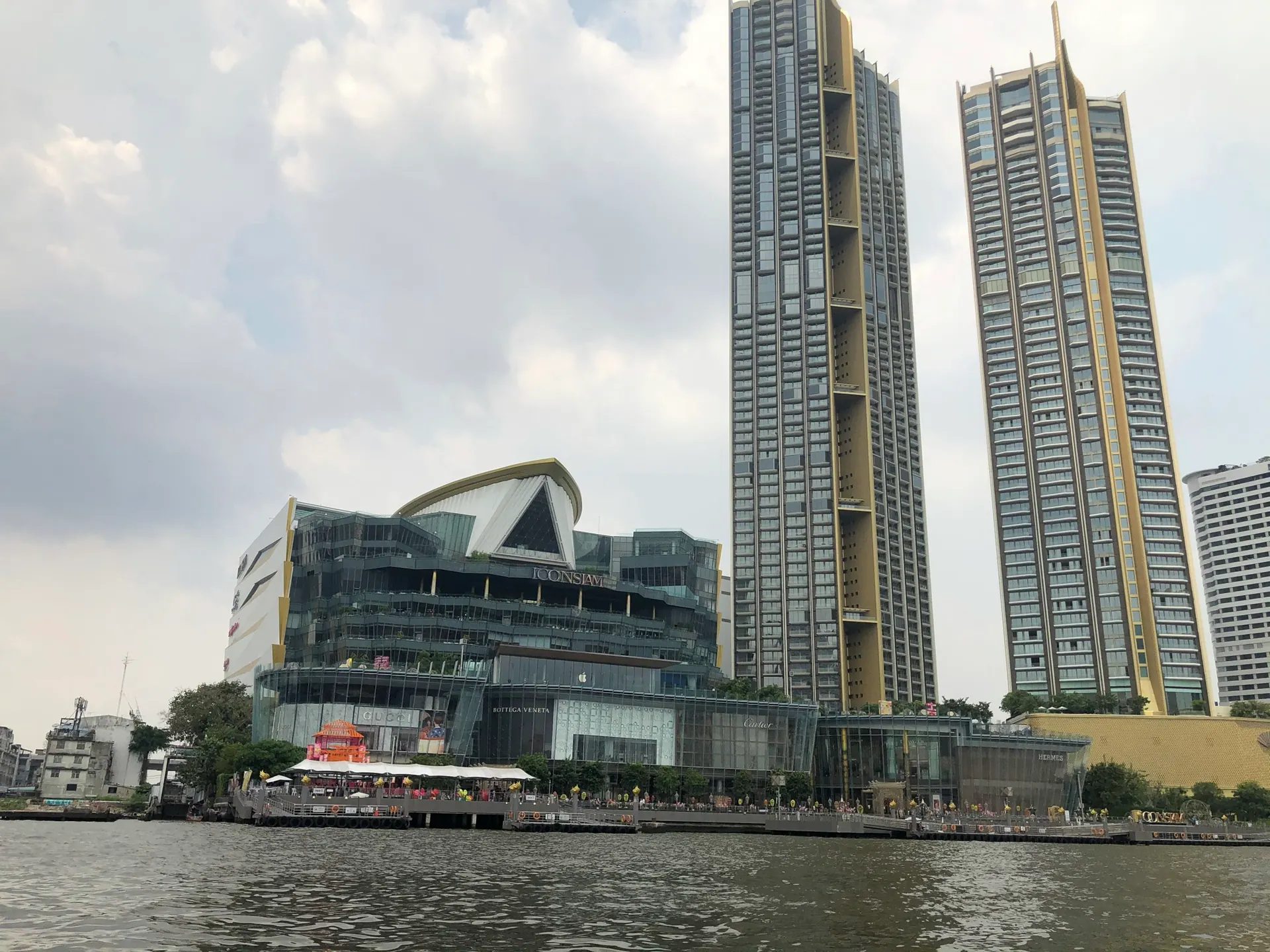 ICONSIAM and its residential towers seen from the Chao Phraya River